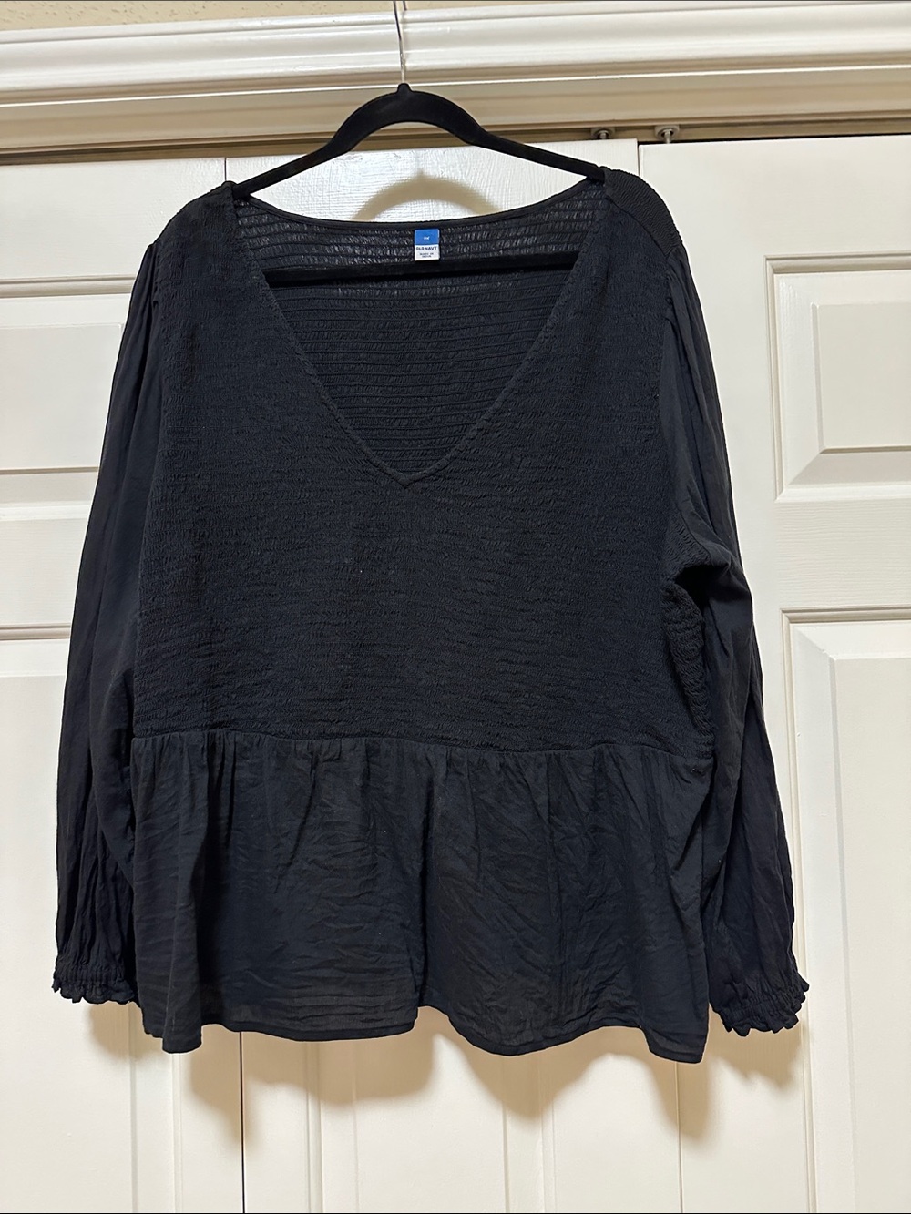 Black V-Neck Peplum Long-Sleeve Top